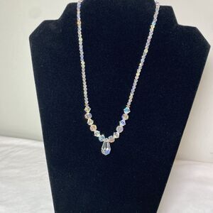 crystal drop necklace iridescent 16" handmade bling